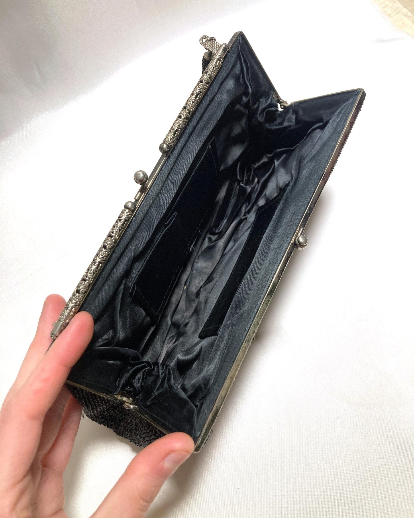 Vintage kimono 2-way handbag - black peacock feathers