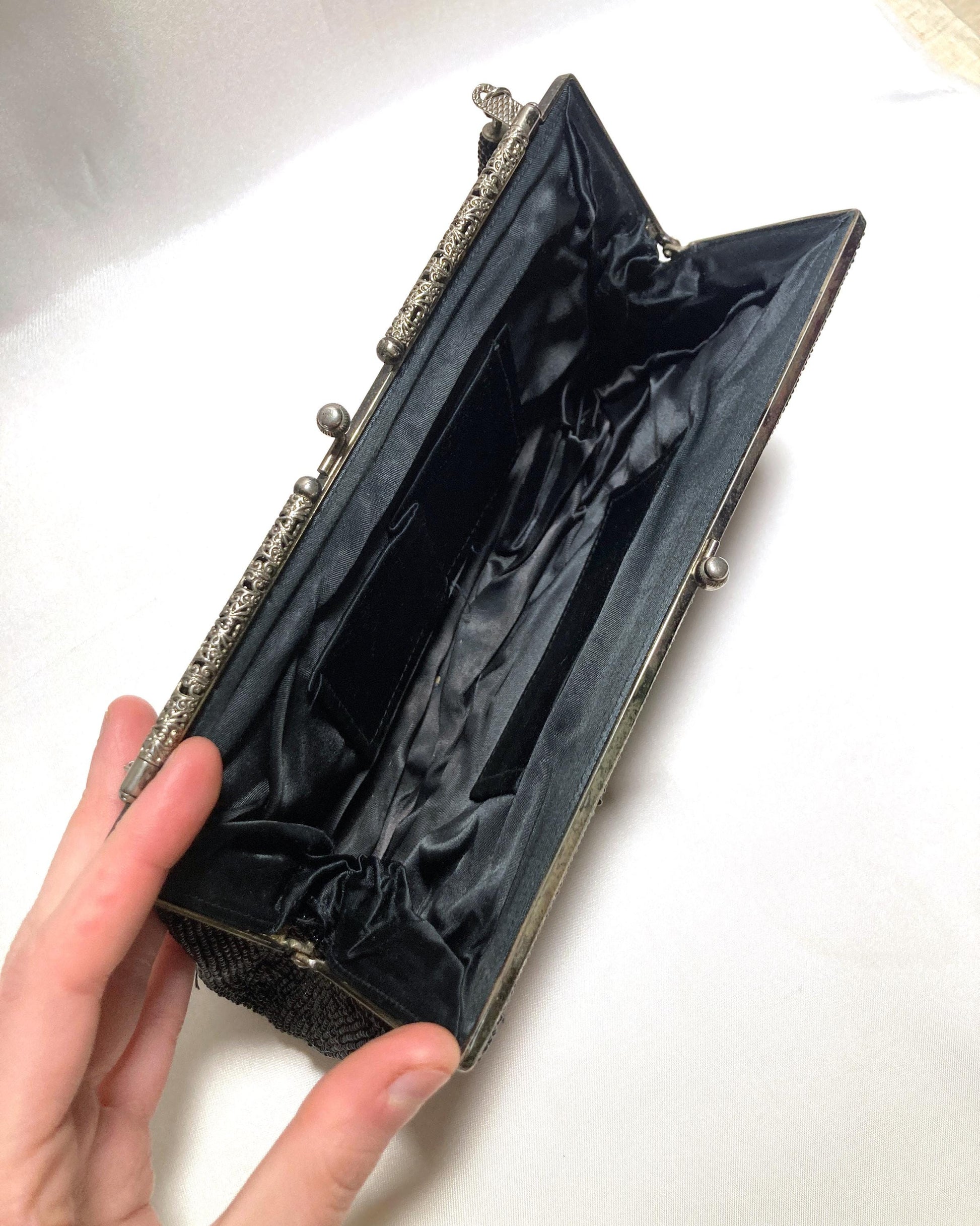 Vintage kimono 2-way handbag - black peacock feathers