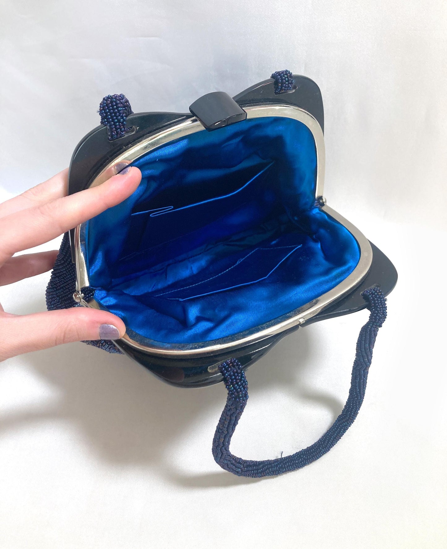Vintage kimono handbag - beaded blue flowers