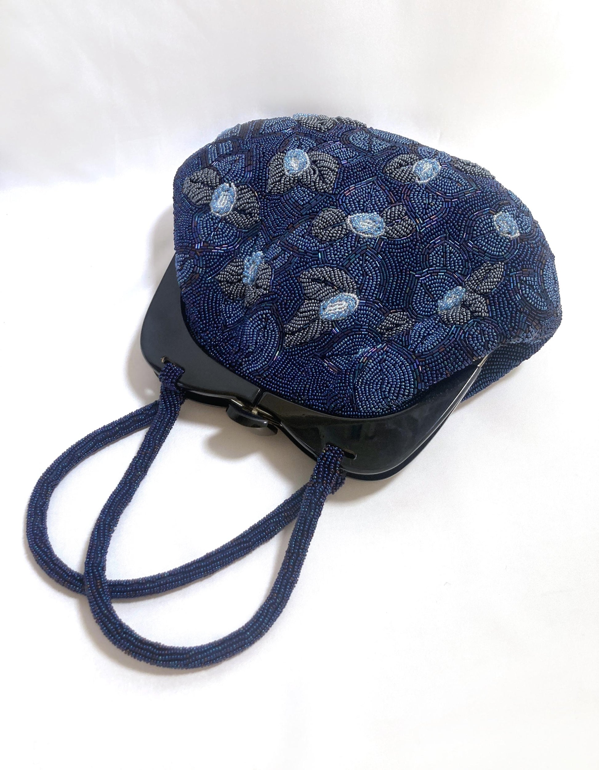 Vintage kimono handbag - beaded blue flowers