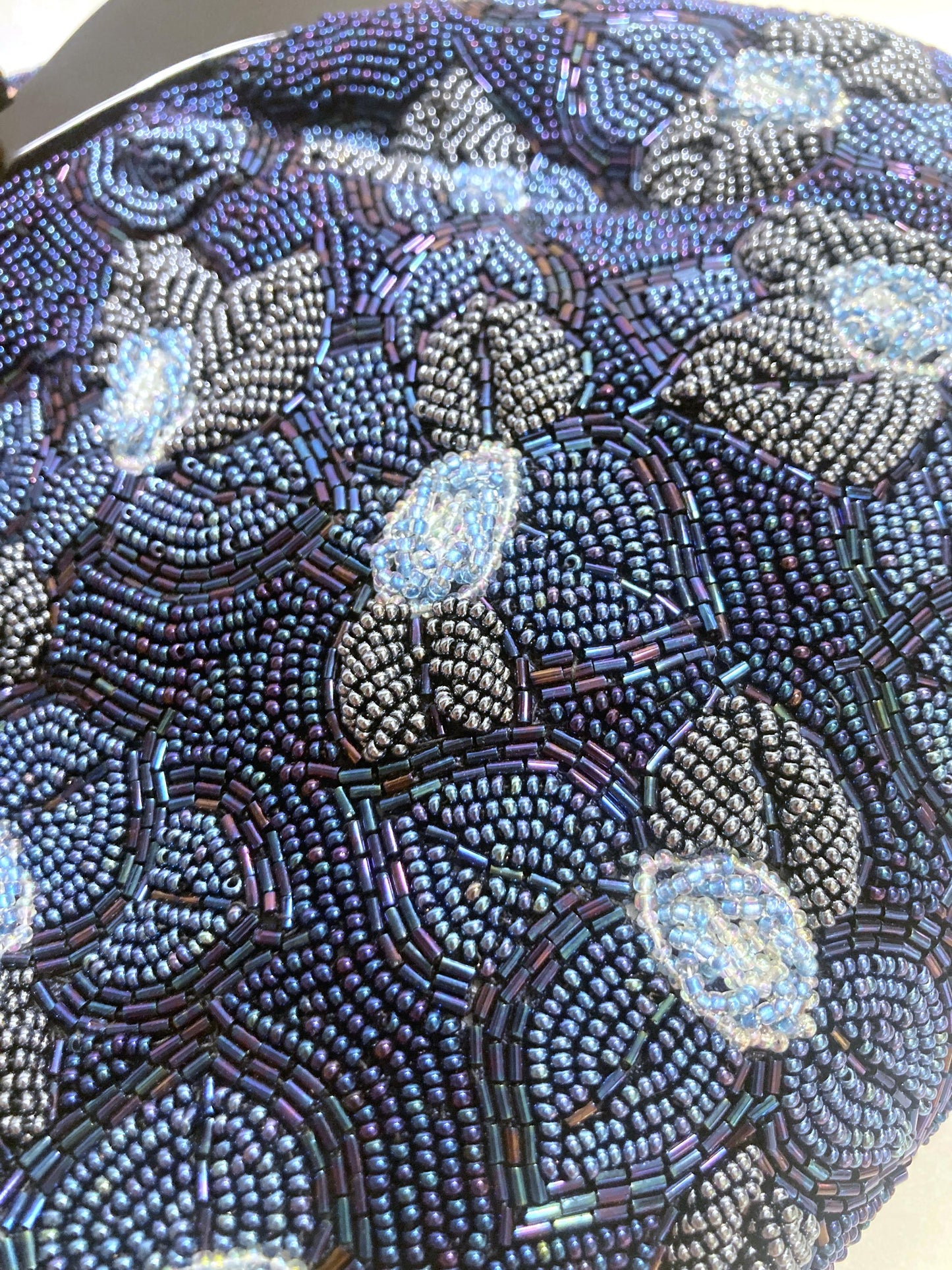 Vintage kimono handbag - beaded blue flowers