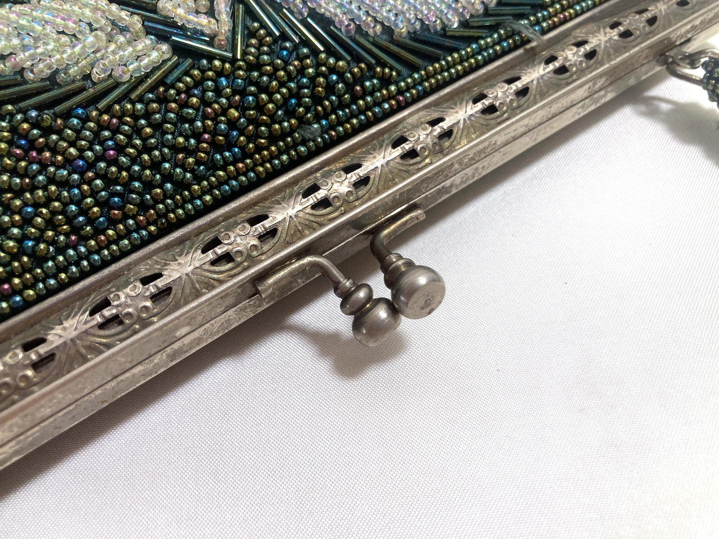 Vintage beaded kimono handbag - 2-way dark green florals