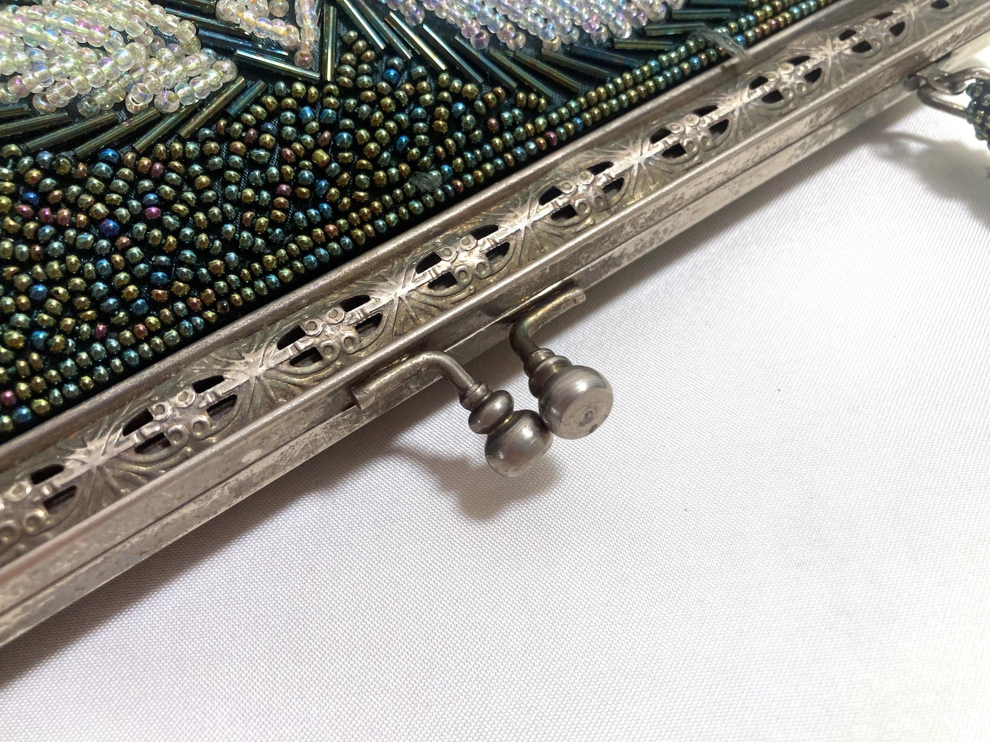 Vintage beaded kimono handbag - 2-way dark green florals