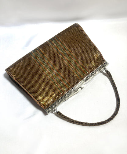 Vintage beaded kimono handbag - metallic bronze