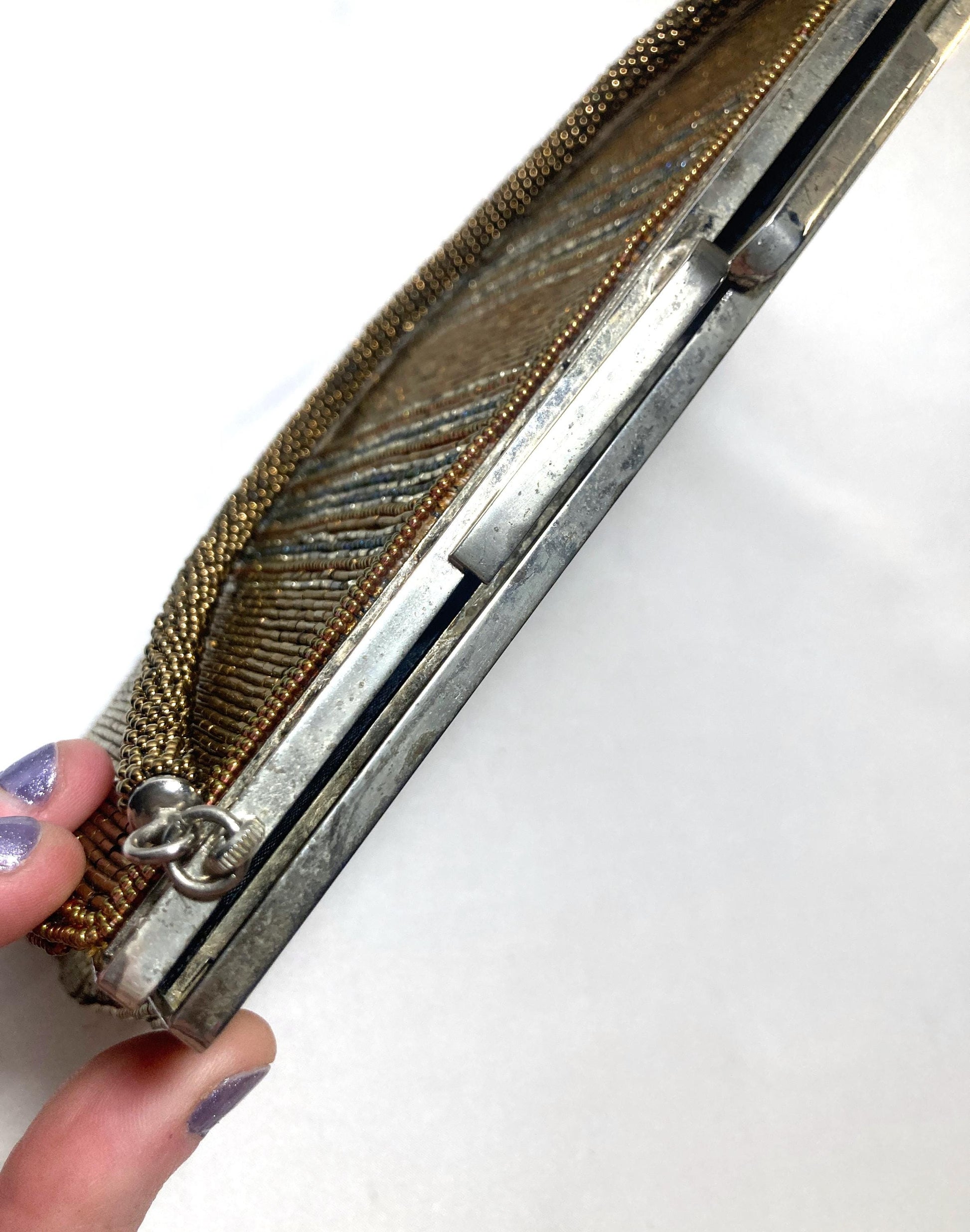 Vintage beaded kimono handbag - metallic bronze