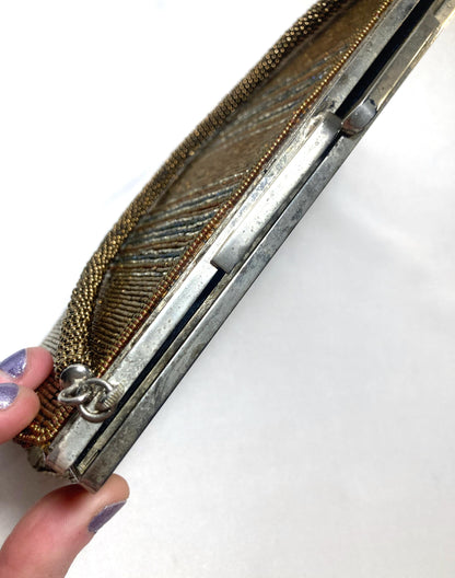 Vintage beaded kimono handbag - metallic bronze