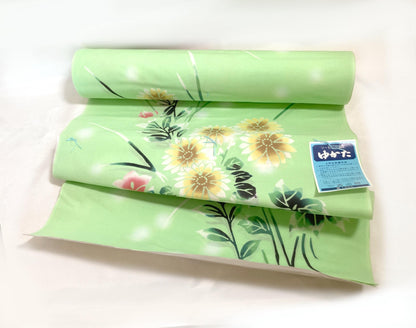 Vintage tanmono - yukata fabric bolt - light green and pink flowers