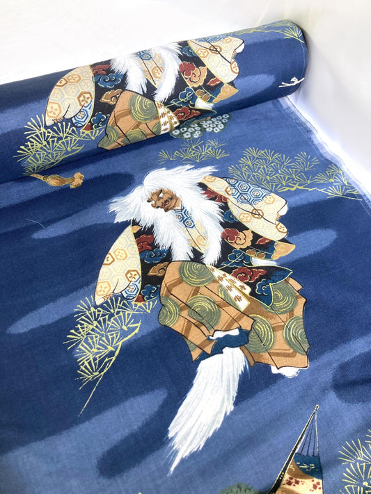 Vintage tanmono - wool muslin fabric bolt - kabuki pattern