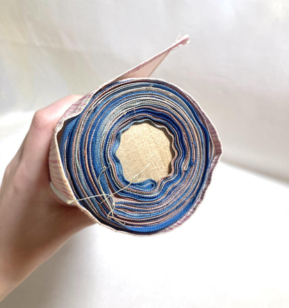 Vintage tanmono - silk kimono fabric bolt - pink and blue stripes with florals