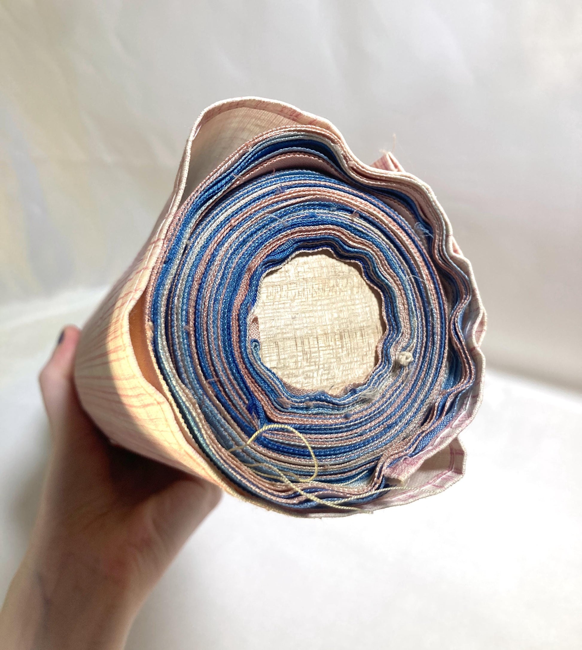 Vintage tanmono - silk kimono fabric bolt - pink and blue stripes with florals