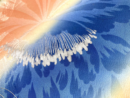 Vintage tanmono - silk kimono fabric bolt - pink and blue stripes with florals