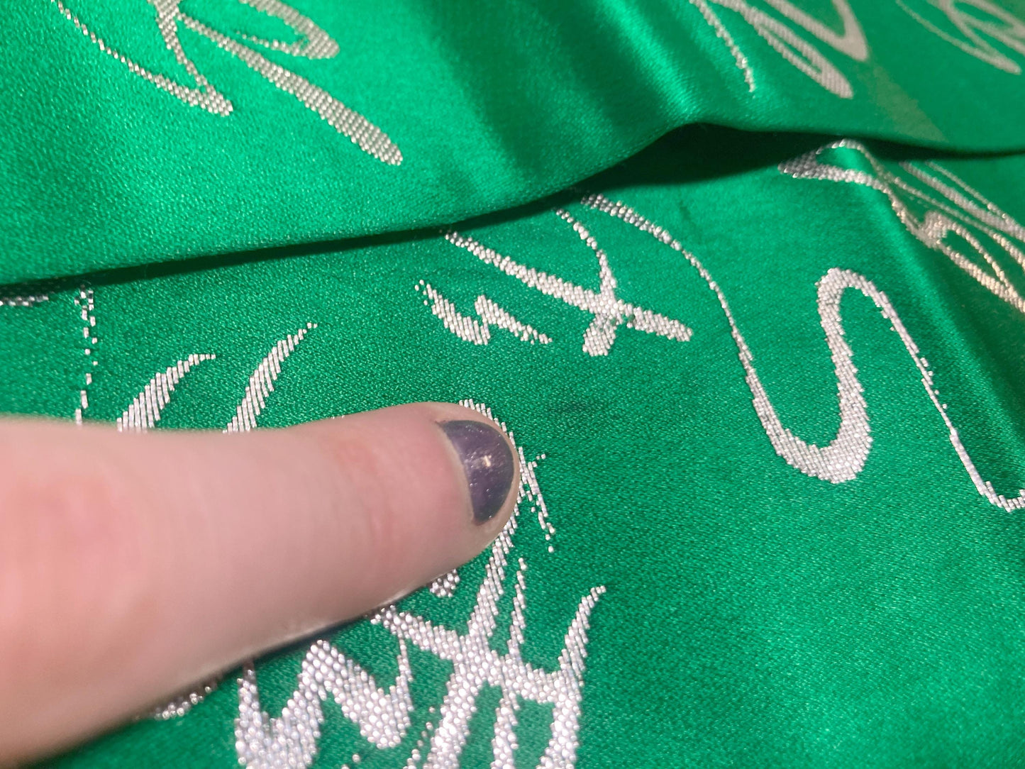 Unique hanhaba obi - green and silver text - obi for dancing