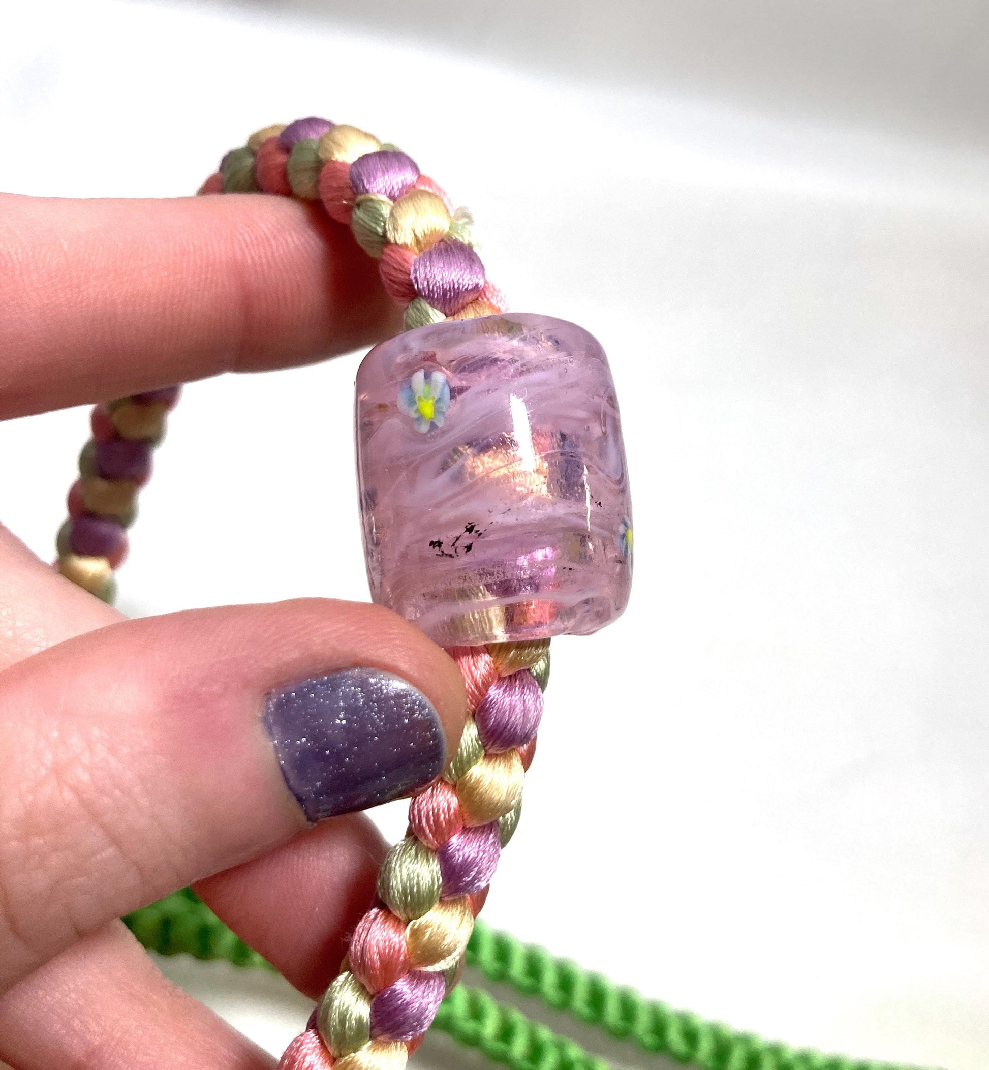 Pastel silk obijime with a glass obidome - thin belt with tassels