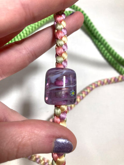 Pastel silk obijime with a glass obidome - thin belt with tassels