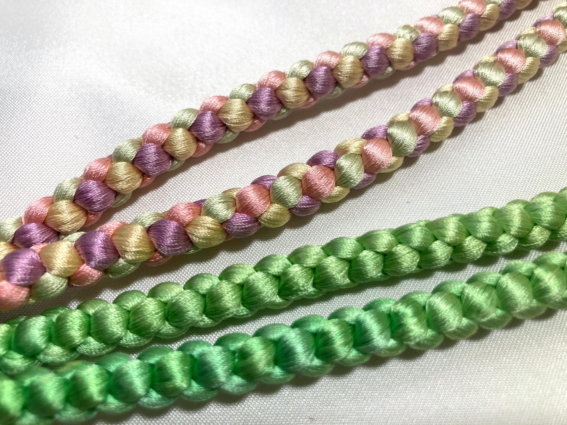 Pastel silk obijime with a glass obidome - thin belt with tassels