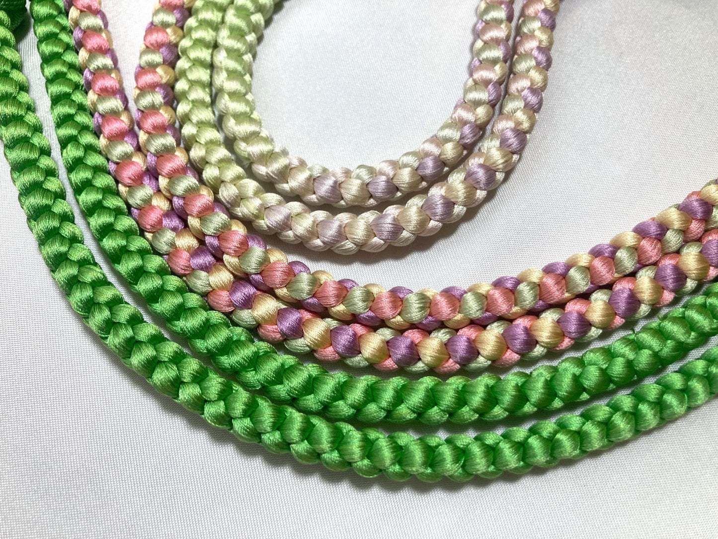 Pastel silk obijime with a glass obidome - thin belt with tassels