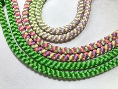 Pastel silk obijime with a glass obidome - thin belt with tassels