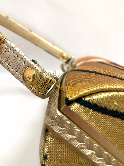 Vintage kimono handbag - golden and black with colorful florals