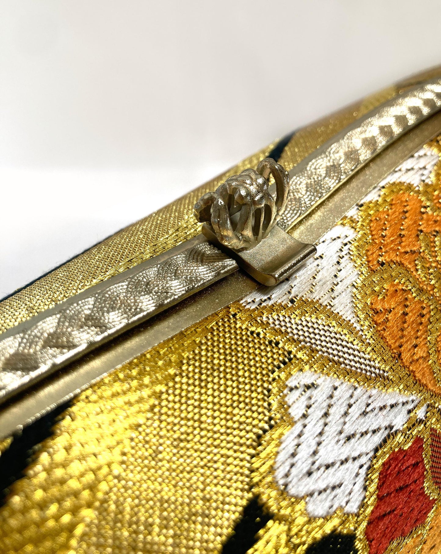 Vintage kimono handbag - golden and black with colorful florals