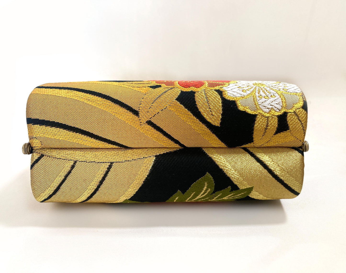 Vintage kimono handbag - golden and black with colorful florals