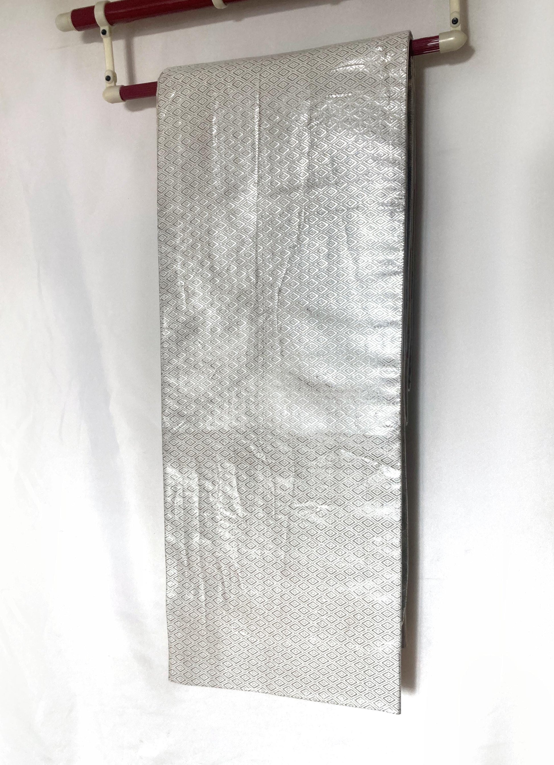 Vintage fukuro obi- silver and rainbow ribbons