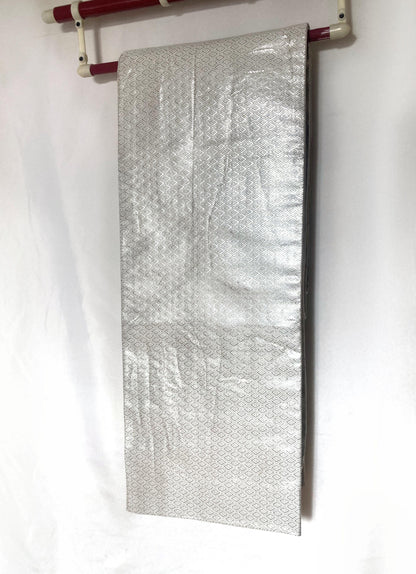 Vintage fukuro obi- silver and rainbow ribbons