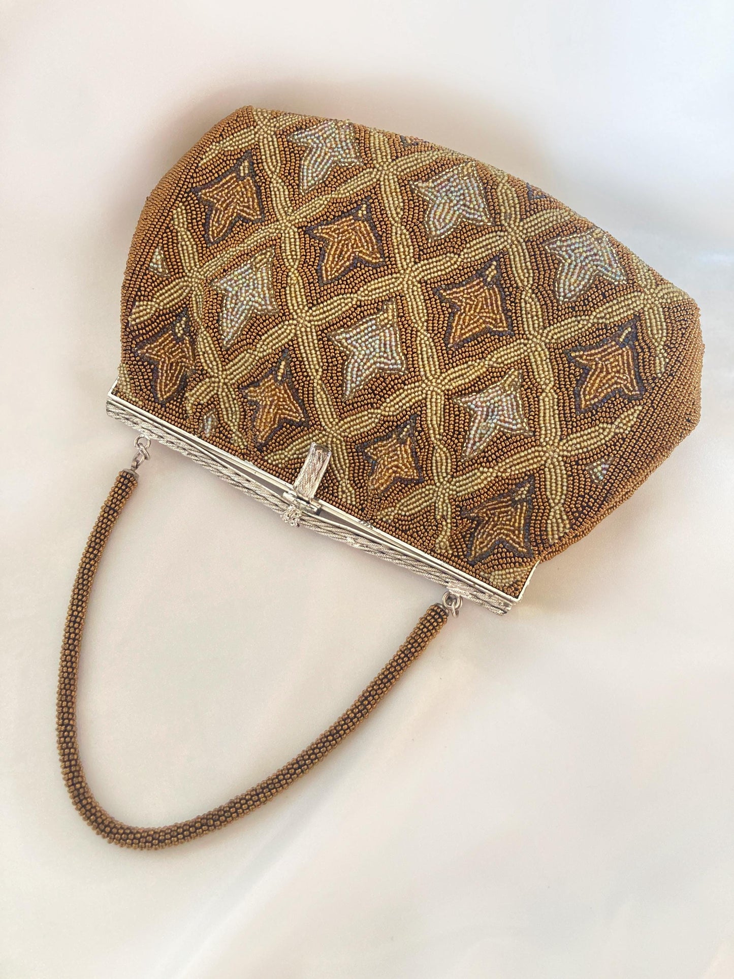 Vintage kimono handbag - bronze and beige lattice