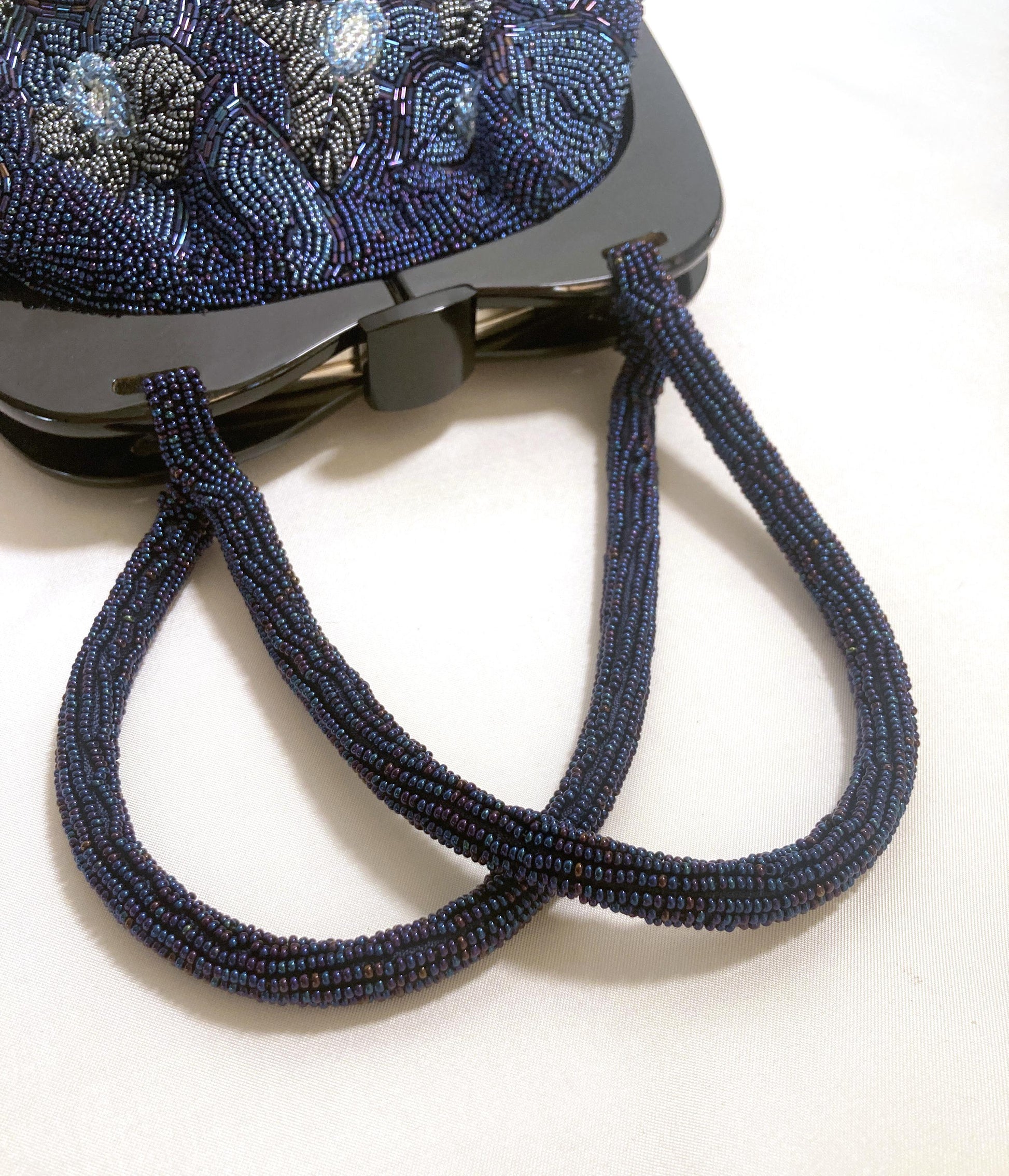 Vintage kimono handbag - beaded blue flowers