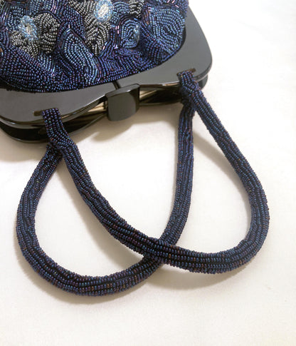 Vintage kimono handbag - beaded blue flowers