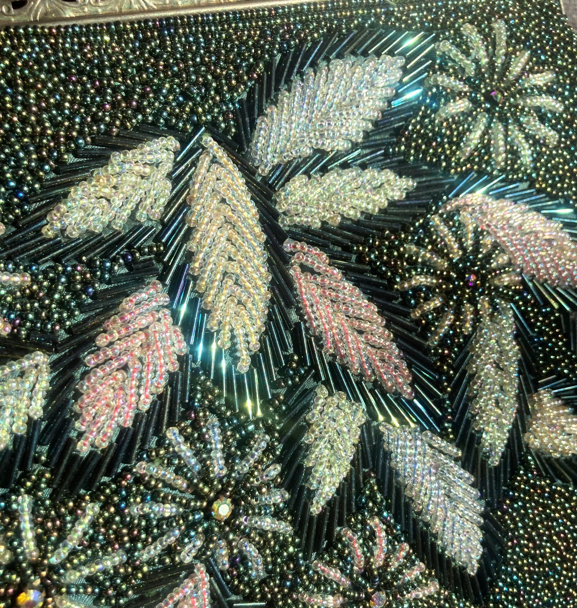Vintage beaded kimono handbag - 2-way dark green florals