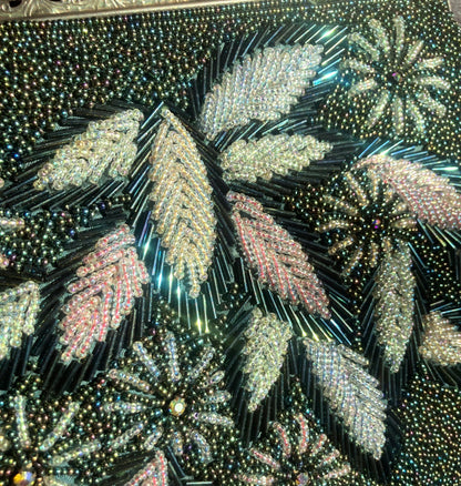 Vintage beaded kimono handbag - 2-way dark green florals