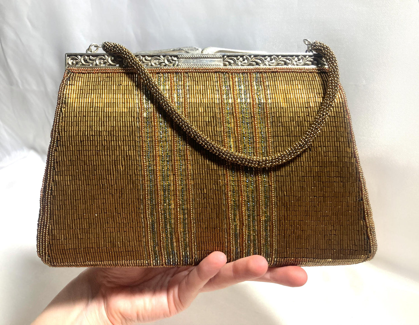 Vintage beaded kimono handbag - metallic bronze