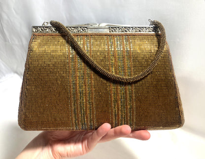 Vintage beaded kimono handbag - metallic bronze