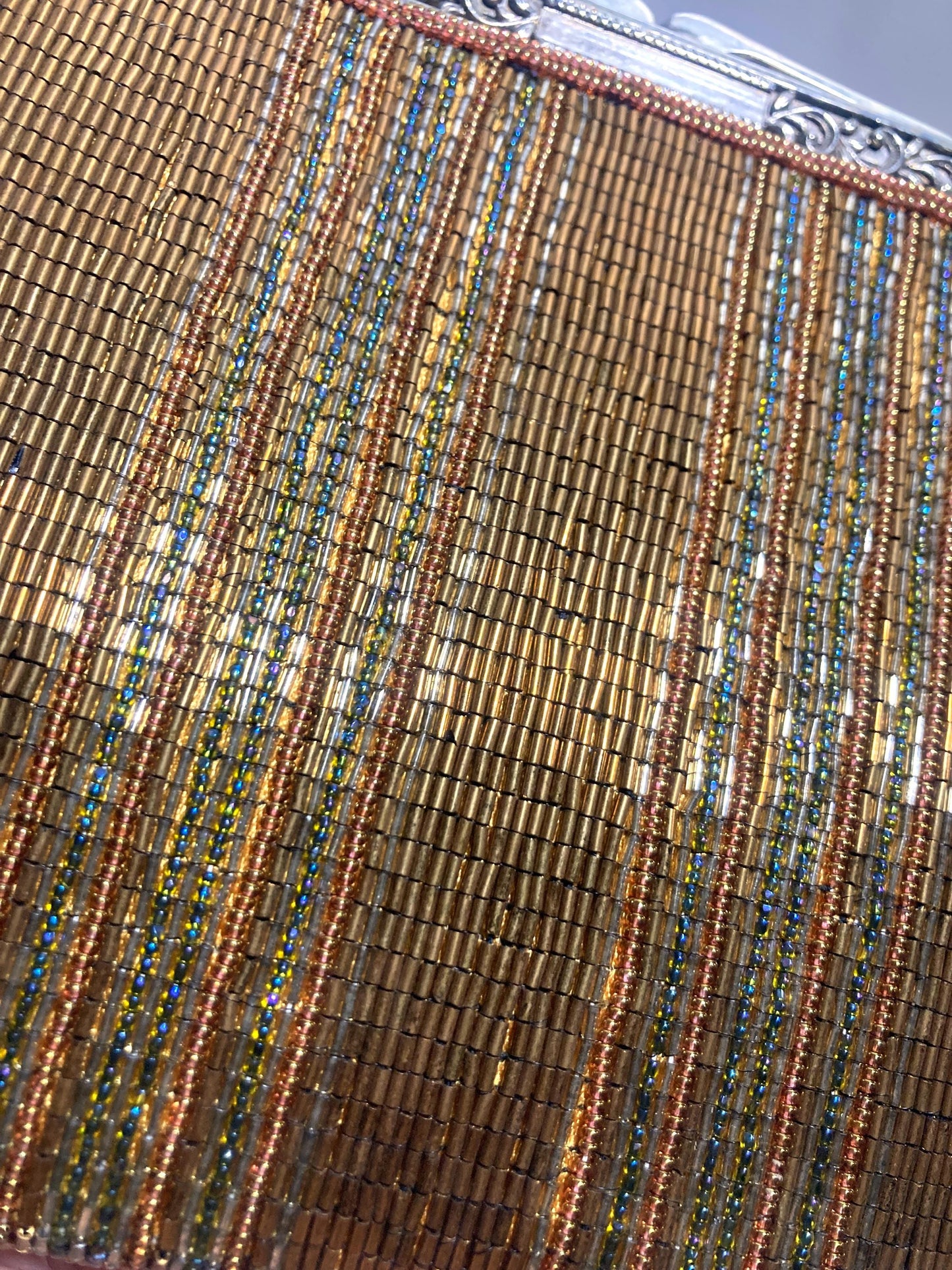 Vintage beaded kimono handbag - metallic bronze