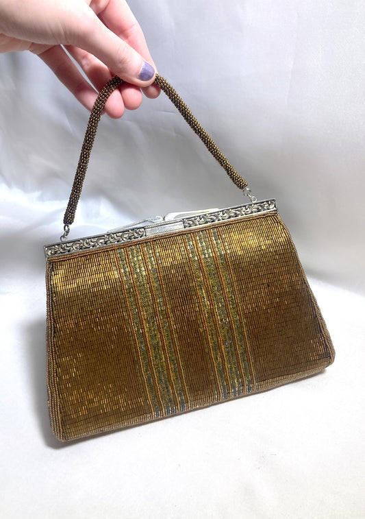 Vintage beaded kimono handbag - metallic bronze