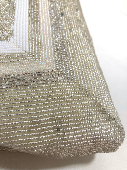Vintage beaded kimono handbag - 2-way silver and white with rhinestone accents