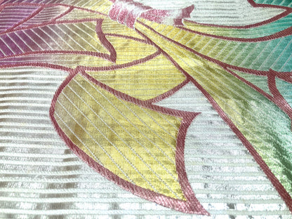 Vintage fukuro obi- silver and rainbow ribbons