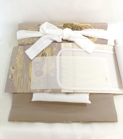 Elegant instant obi - lilac and pastel Genji Monogatari scene