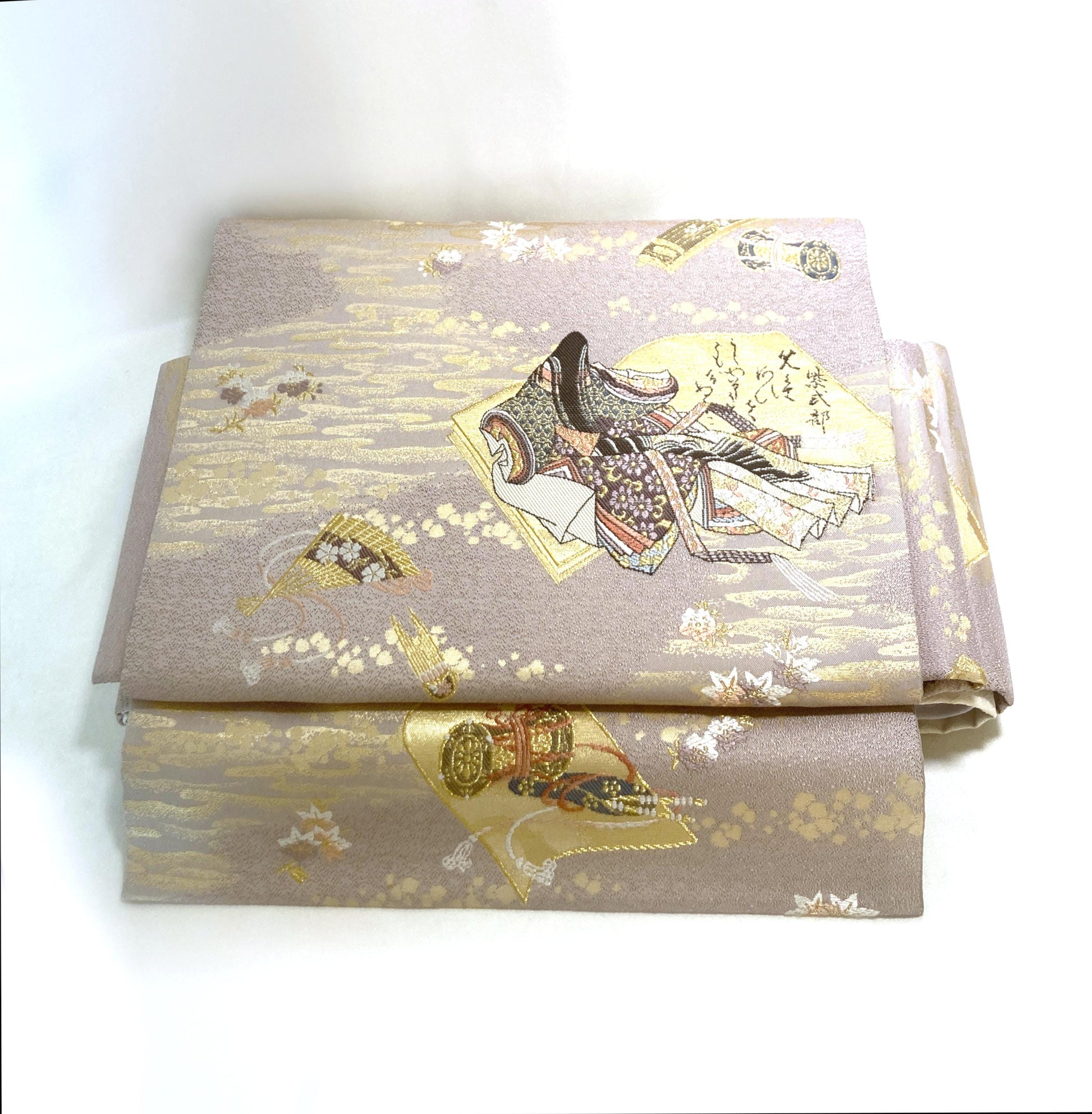 Elegant instant obi - lilac and pastel Genji Monogatari scene