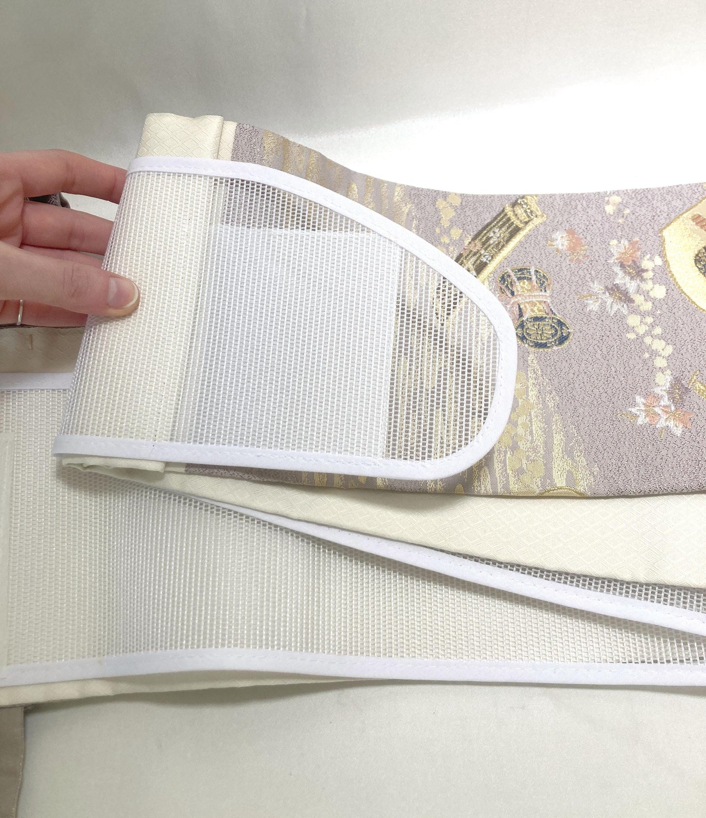 Elegant instant obi - lilac and pastel Genji Monogatari scene