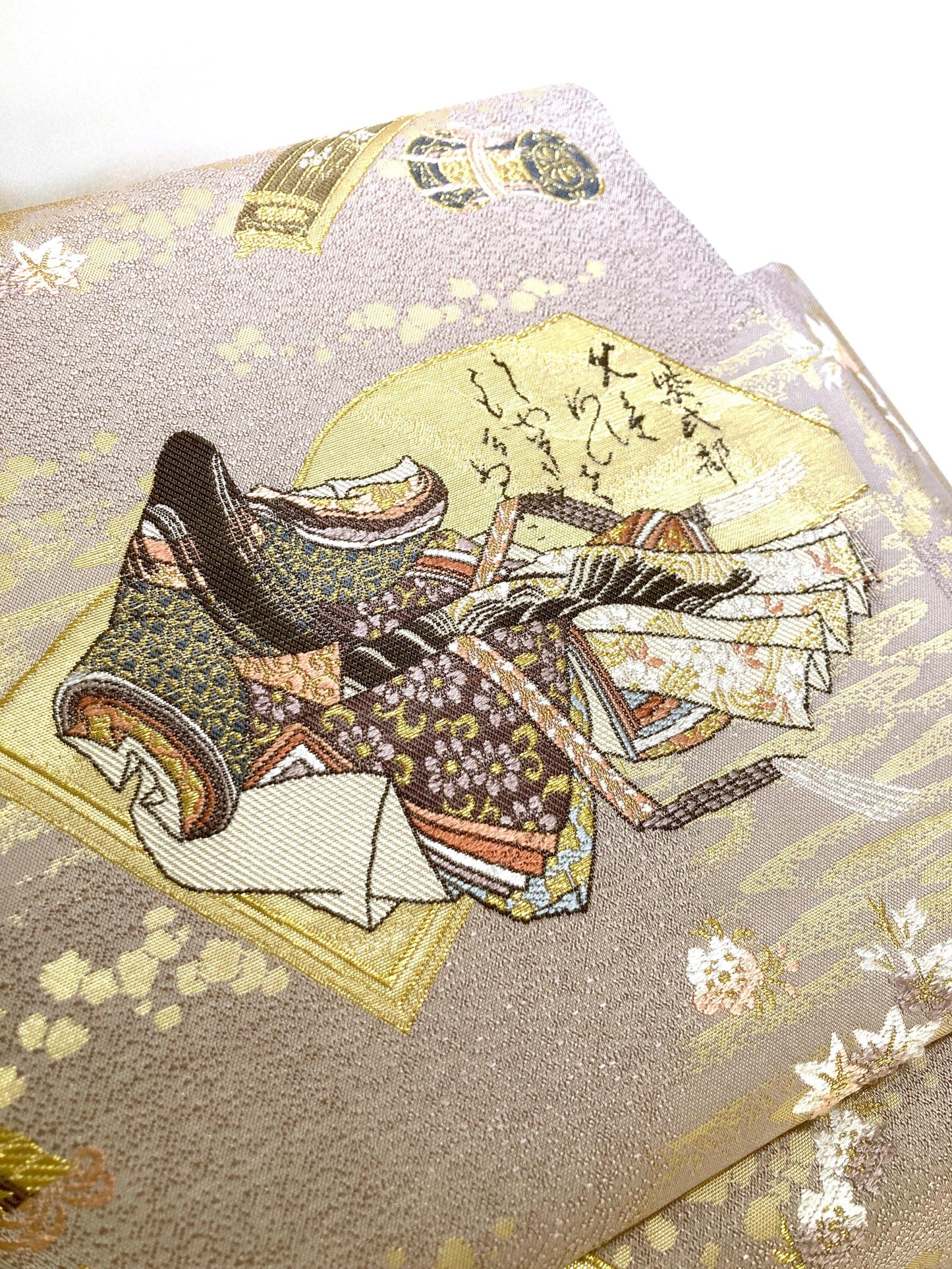 Elegant instant obi - lilac and pastel Genji Monogatari scene
