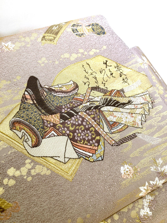 Elegant instant obi - lilac and pastel Genji Monogatari scene