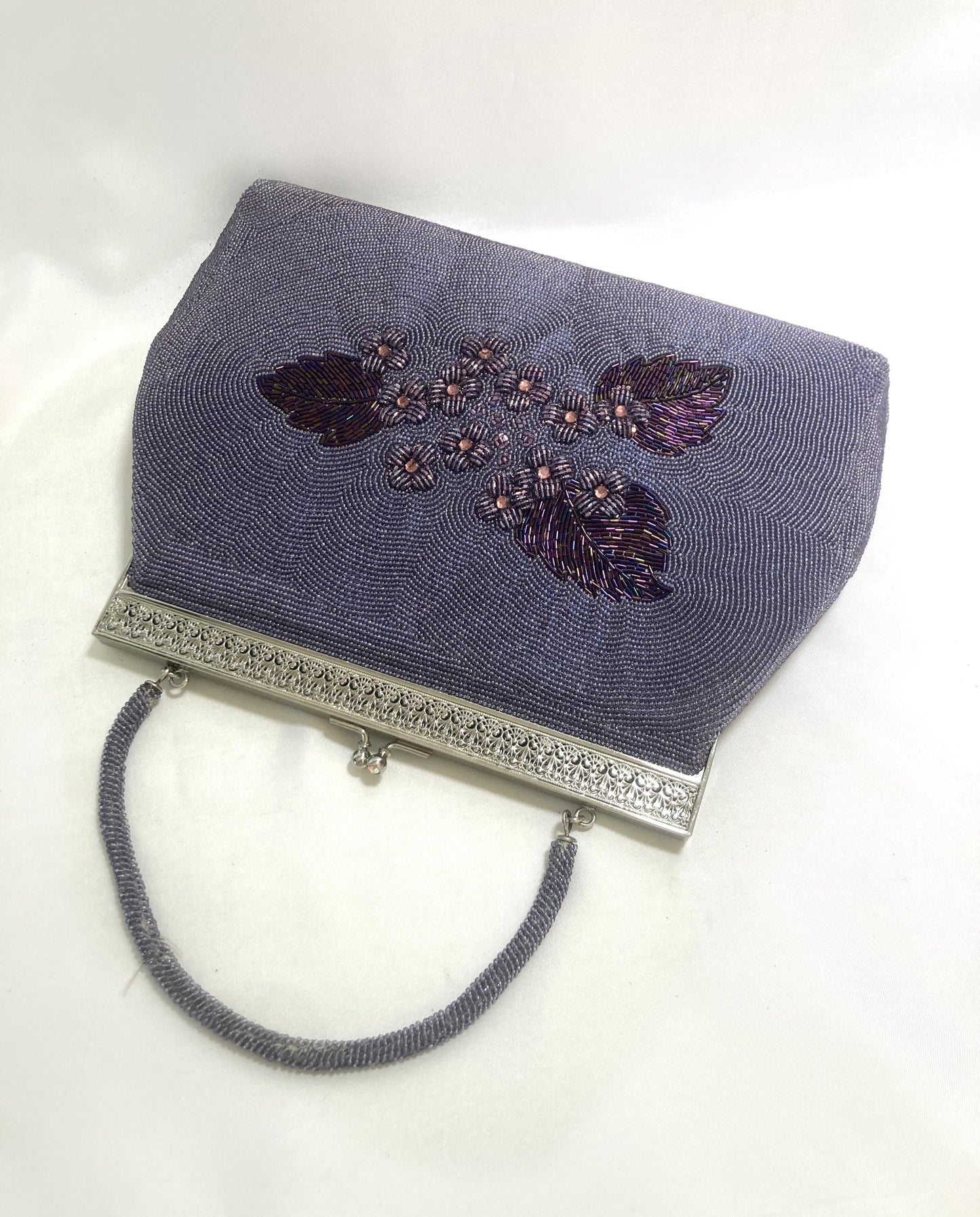 Vintage beaded kimono handbag - purple florals (B grade)