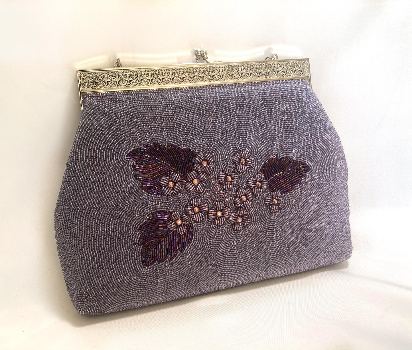 Vintage beaded kimono handbag - purple florals (B grade)