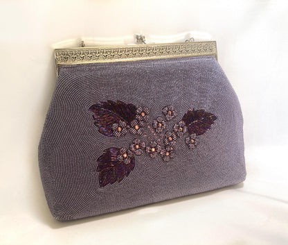 Vintage beaded kimono handbag - purple florals (B grade)