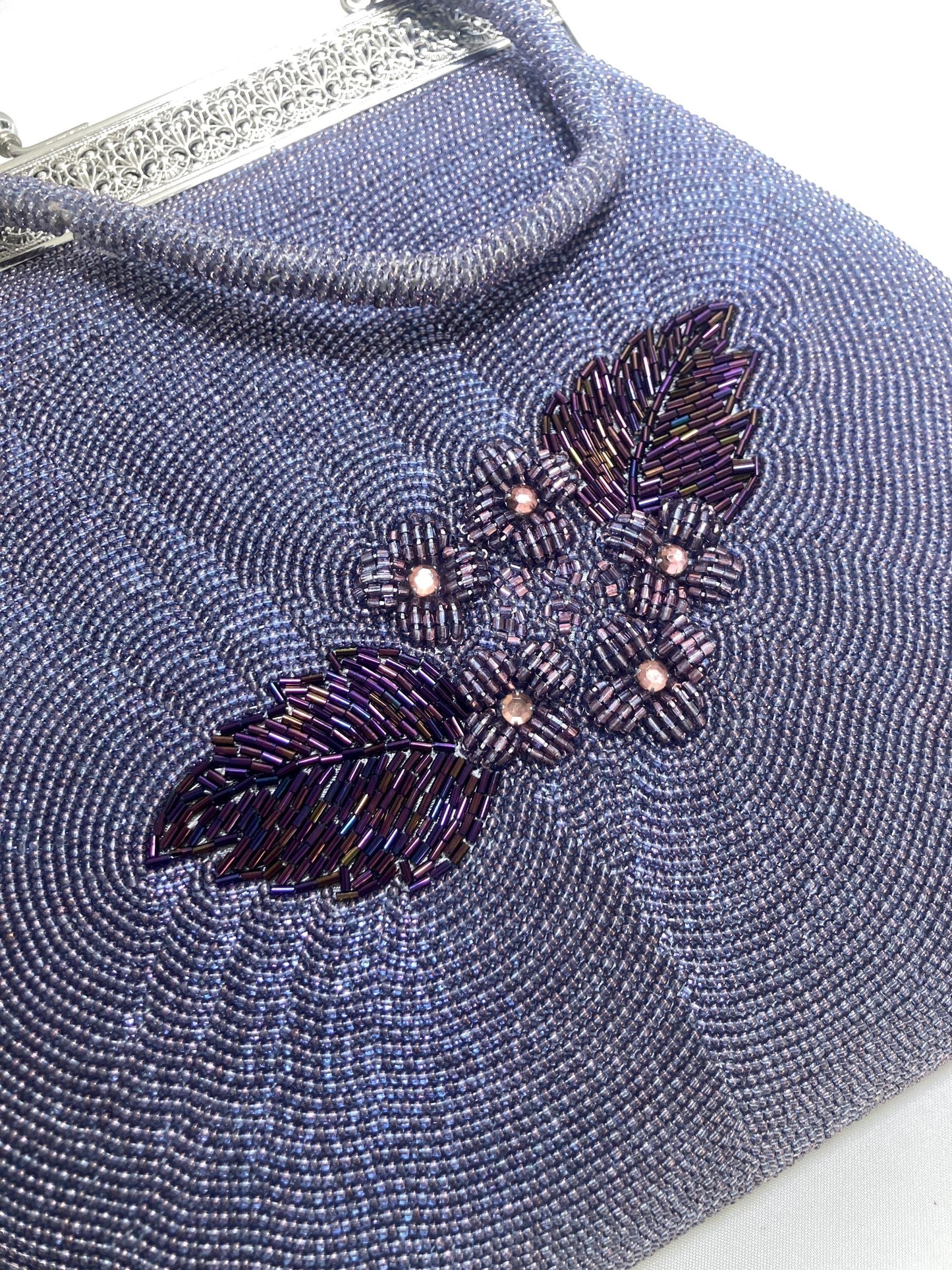 Vintage beaded kimono handbag - purple florals (B grade)
