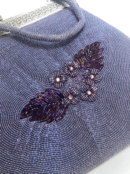 Vintage beaded kimono handbag - purple florals (B grade)