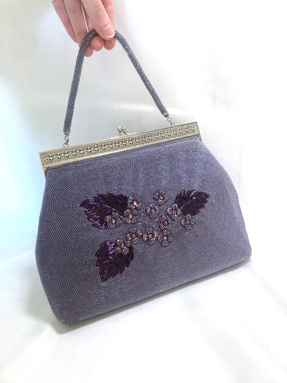 Vintage beaded kimono handbag - purple florals (B grade)