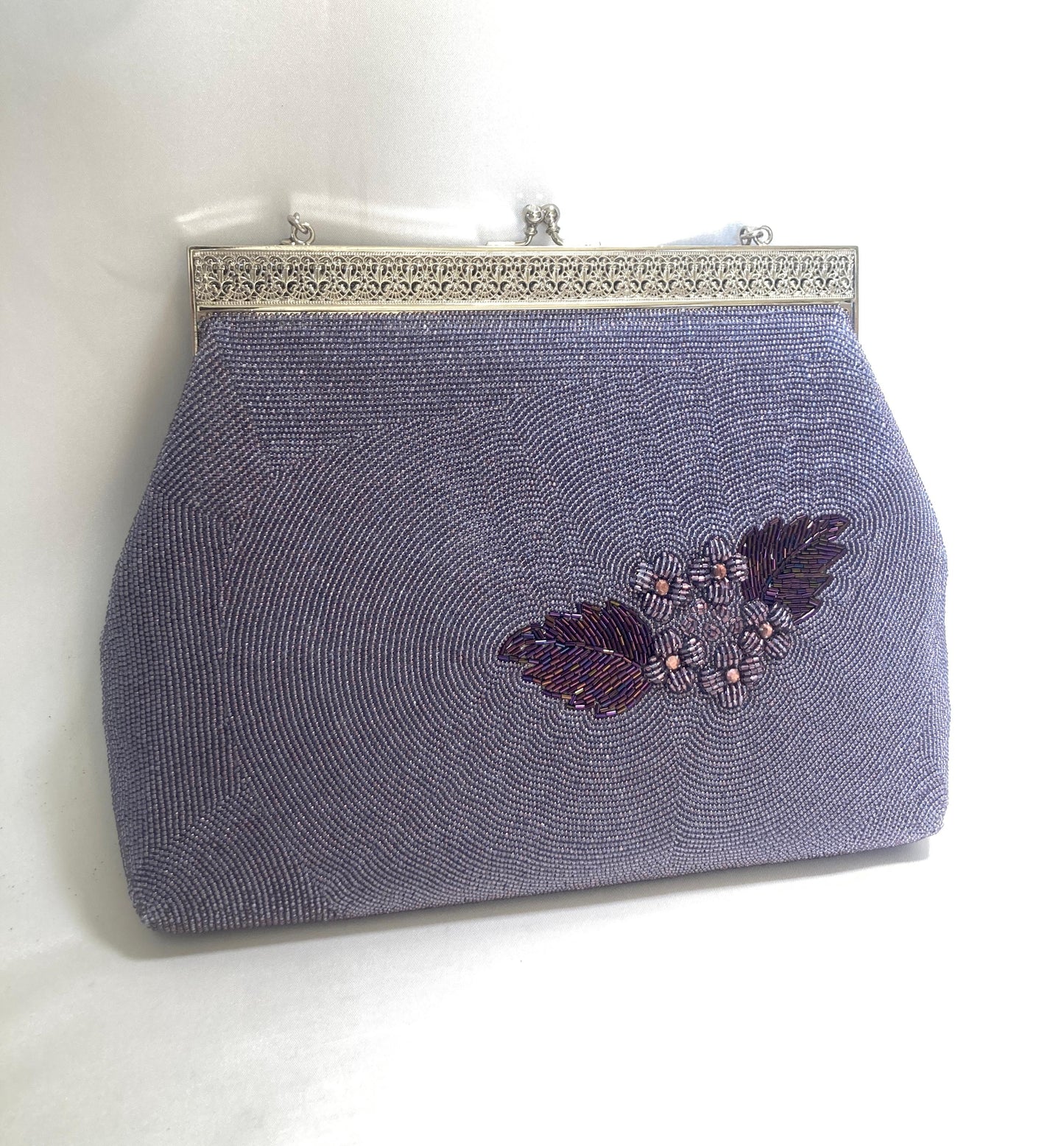 Vintage beaded kimono handbag - purple florals (B grade)