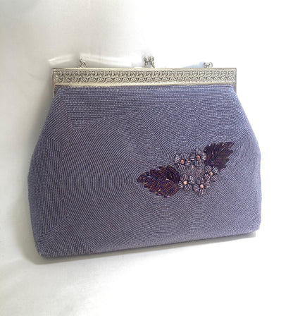 Vintage beaded kimono handbag - purple florals (B grade)
